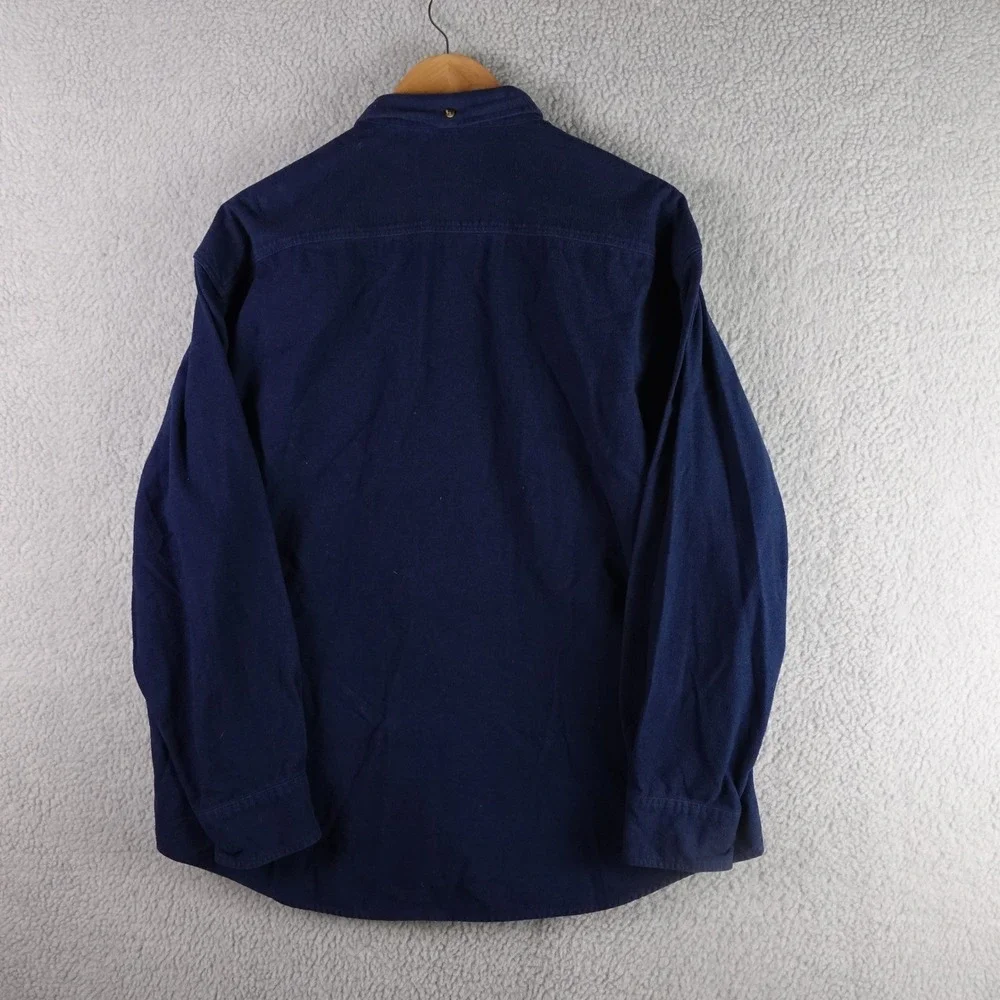 Cabelas Mens XL Navy Blue Deerskin Soft Chamois Long Sleeve Button Down Shirt